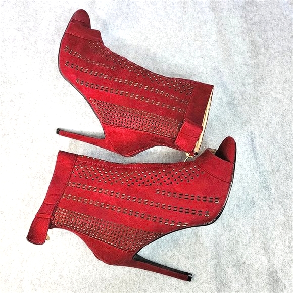 Cape Robbin Heidi Wine Colored Ankle Boots 5" High Heel Peep Toe - Picture 6 of 6